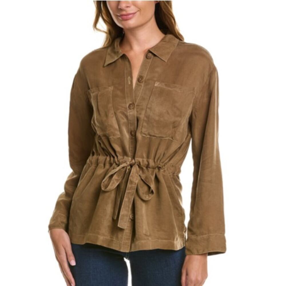 NATION LTD Coda Belted Safari Shirt Size Small Top Bark Brown Fall Relaxed